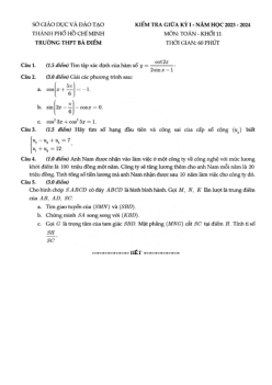 Đề giữa kỳ 1 Toán 11 năm 2023 – 2024 trường THPT Bà Điểm – TP HCM