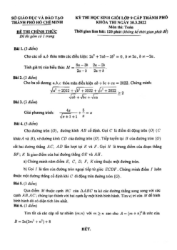 Đề thi học sinh giỏi Toán 9 năm 2021 – 2022 sở GD&ĐT TP Hồ Chí Minh