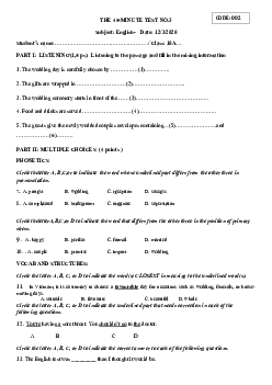 45 Minute lần 3 môn Tiếng Anh lớp 10