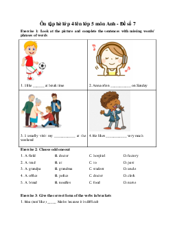 Ôn tập hè lớp 4 lên lớp 5 môn Anh - Đề số 7