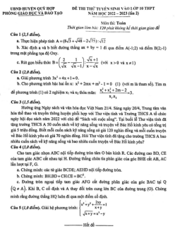 Đề thi thử Toán vào lớp 10 lần 2 năm 2022 – 2023 phòng GD&ĐT Quỳ Hợp – Nghệ An