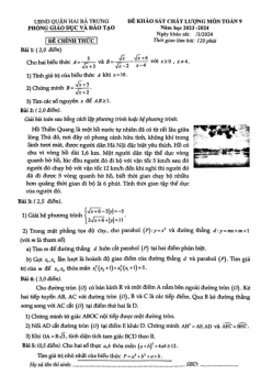 Đề khảo sát Toán 9 năm 2023 – 2024 phòng GD&ĐT Hai Bà Trưng – Hà Nội