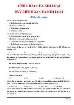 Tính chất và dãy điện hóa của kim loại hóa học 12 (có đáp án)