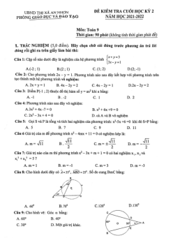 Đề cuối học kỳ 2 Toán 9 năm 2021 – 2022 phòng GD&ĐT An Nhơn – Bình Định