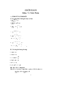 Tóm tắt lý thuyết về Giới hạn - Vi tích phân