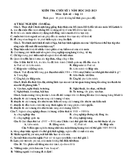 Đề thi HK1 môn Sử 11 năm 2022-2023 (có đáp án)