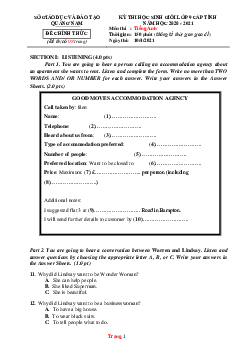 Đề thi học sinh giỏi cấp tỉnh môn Tiếng Anh 9 năm 2020-2021 Sở GD Quảng Nam (có lời giải)