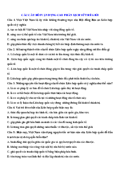 Một số câu hỏi vận dụng cao phần lịch sử thế giới