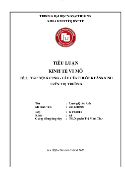 Tiểu luận môn Kinh tế vi mô "Tác động cung - cầu của thuốc kháng sinh trên thị trường"