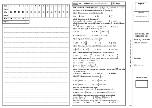 Đề giữa kỳ 1 Toán 11 năm 2022 – 2023 trường THPT Hương Khê – Hà Tĩnh