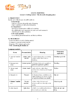 Giáo án Tiếng Anh 8 Unit 8: Shopping | Global Success