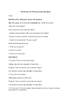 Giải Tiếng Anh 10 Unit 1E: Write a personal description | Explore New Worlds