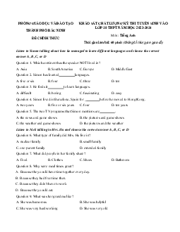Đề thi thử tiếng Anh vào lớp 10 Bắc Ninh năm 2023-2024