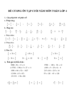Đề cương ôn tập học kì 2 môn Toán lớp 4 năm 2024