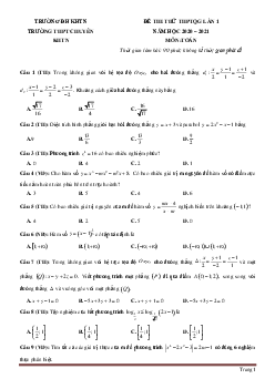 Đề thi thử tn thpt 2021 môn toán trường chuyên khtn lần 1 có đáp án và lời giải chi tiết