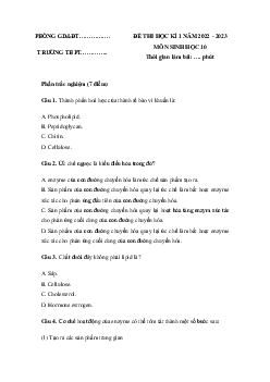 Bộ đề thi học kì 1 môn Sinh học 10 Kết nối tri thức năm học 2022 - 2023