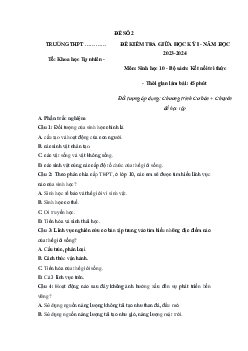 Giải đề thi giữa học kì 1 lớp 10 năm 2023 - 2024 sách Kết nối tri thức với cuộc sống | Sinh học lớp 10 đề 2