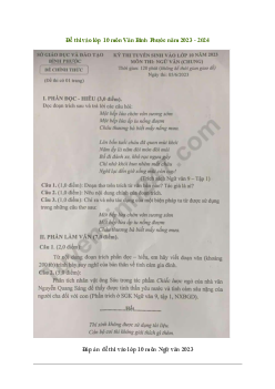 Đề thi vào 10 môn Ngữ văn năm 2023 - 2024 sở GD&ĐT Bình Phước