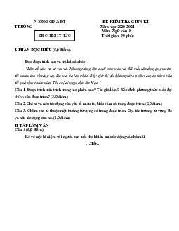 Đề kiểm tra giữa HK1 Ngữ văn 8 (có đáp án và ma trận)