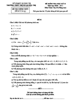 Đề thi học kỳ 2 Toán 10 năm 2020 – 2021 trường THPT Thị xã Quảng Trị
