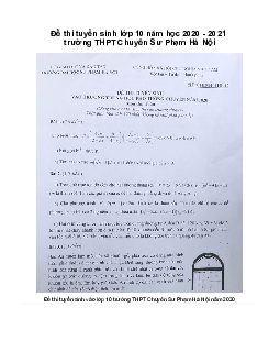 Đề thi vào lớp 10 môn Toán năm học 2020 - 2021 trường THPT Chuyên Sư Phạm Hà Nội