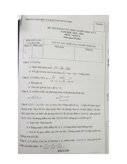Đề thi học kì 1 lớp 9 môn Toán Phòng GD&ĐT Quan Sơn năm học 2019 - 2020
