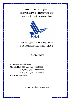 Tiểu luận kết thúc học phần môn Kết cấu hàng không 1