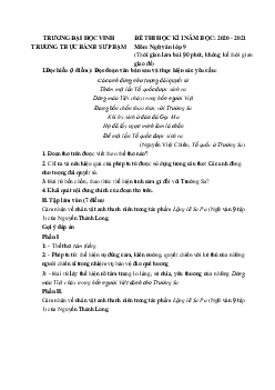 Đề thi học kì 1 Văn 9 Trường Thực hành Sư Phạm Đại học Vinh năm 2020 - 2021