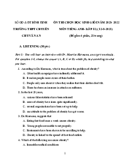 Ôn Thi Chọn Học Sinh Giỏi Năm 2021- 2022 Môn Tiếng Anh - Lớp 11 ( 12-8-2021) THPT Chu Văn An Bình Định
