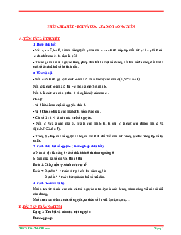 Tóm tắt lý thuyết và bài tập trắc nghiệm phép chia hết, ước và bội của một số nguyên