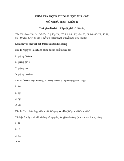 Đề thi học kì 2 hóa 12 năm học 2021 - 2022 Đề 1