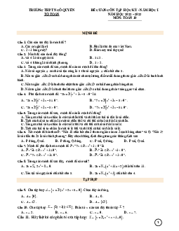 Đề cương học kỳ 1 Toán 10 năm 2022 – 2023 trường THPT Ngô Quyền – Đà Nẵng