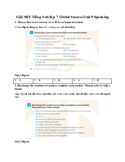 Giải SBT Tiếng Anh lớp 7 Global Success Unit 9 Speaking