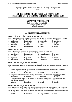 Đề thi thử đánh giá năng lực Ngoại ngữ - Kỳ thi tuyển sinh trường THPT Chuyên Ngoại ngữ năm 2022