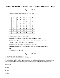 Đề thi vào 10 môn Tiếng Anh năm 2023 - 2024 sở GD&ĐT Khánh Hòa