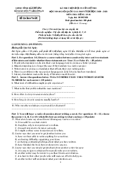 Kì thi chọn đội tuyển chính thức dự thi HSG quốc gia lớp12 THPT tỉnh Hải Dương năm học 2020-2021 môn thi Tiếng Anh