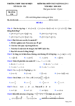 Đề kiểm tra Toán 10 lần 1 năm 2019 – 2020 trường Thanh Miện – Hải Dương