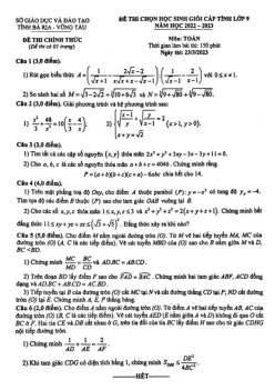 Đề học sinh giỏi cấp tỉnh Toán 9 năm 2022 – 2023 sở GD&ĐT Bà Rịa – Vũng Tàu