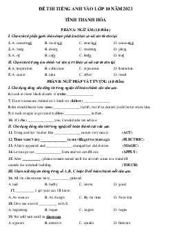 Đề thi thử tiếng Anh vào lớp 10 Thanh Hóa năm 2023 - 2024 số 5