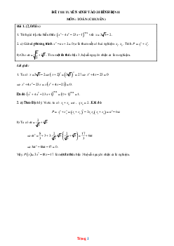 Đề thi tuyển sinh vào lớp 10 Bình Định môn toán chuyên (có đáp án và lời giải chi tiết)