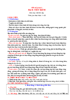 Giáo án GDCD 6 Bài 8: Tiết kiệm | Kết nối tri thức
