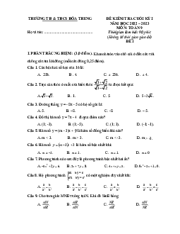 Đề cuối kỳ 1 Toán 9 năm 2022 – 2023 trường TH&THCS Hóa Trung – Thái Nguyên