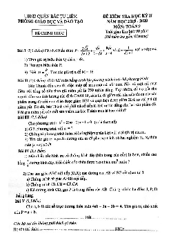 Đề kiểm tra học kỳ 2 Toán 9 năm 2019 – 2020 phòng GD&ĐT Bắc Từ Liêm – Hà Nội