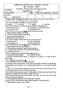 Đề Kiểm Tra giữa kì Học Kì 1 môn Tin Học 8 năm 2023-2024 (có đáp án)