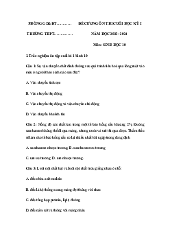 Đề cương ôn tập học kì 1 môn Sinh học 10 sách Chân trời sáng tạo