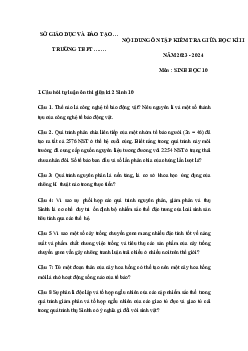 Đề cương ôn tập giữa học kì 2 môn Sinh học 10 sách Cánh diều