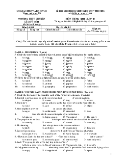 Đề thi chọn học sinh giỏi cấp trường năm học 2013 -2014 môn tiếng anh -lớp 10 trường THPT chuyên Lê Quý Đôn Tỉnh Điện Biên