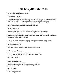 Giải bài tập Hóa 10 Bài 22: Clo