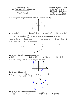 Đề minh họa Toán 12 giữa kì 1 năm 2022 – 2023 trường THPT Bảo Thắng 2 – Lào Cai