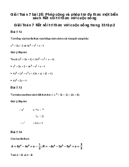 Giải Toán 7 Bài 26: Phép cộng và phép trừ đa thức một biến | Kết nối tri thức